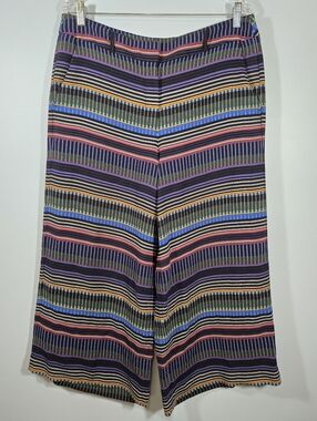 LOFT Striped Wide Leg Cropped Trousers Size 12 High Rise Work Pants Chic